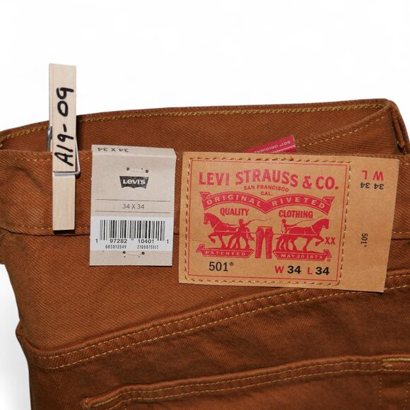 Levis 501 Original Fit Jeans Men's Size 34X34 Rust Brown Denim Straight Leg NEW - Picture 8 of 11
